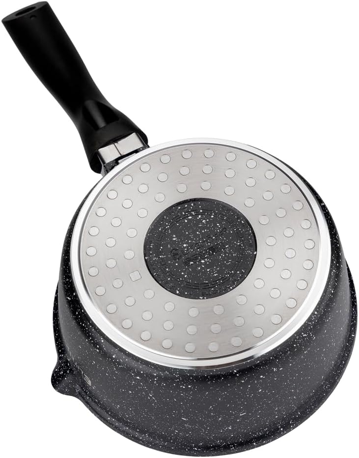 EliteHoff Kochtopf mit Deckel 16cm 1.3L, Induktion Kochtopf Klein, Stieltopf mit langem Griff, Stiel
