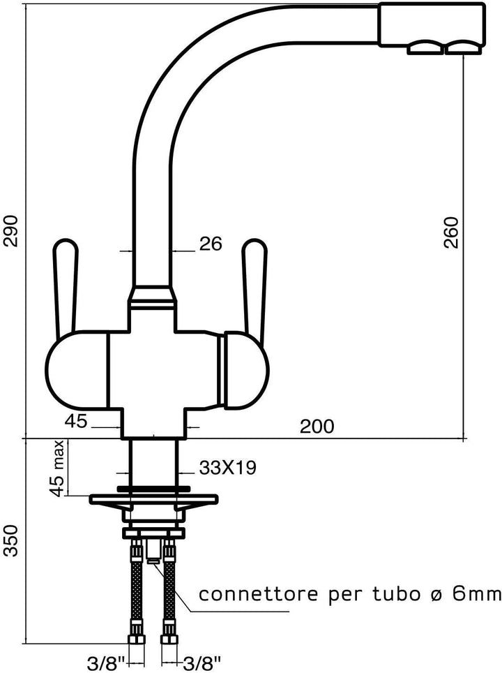 3-Wege-Armatur GM L-Auslauf Onyx für kaltes, heisses und gefiltertes Wasser. Eine Elegante und still