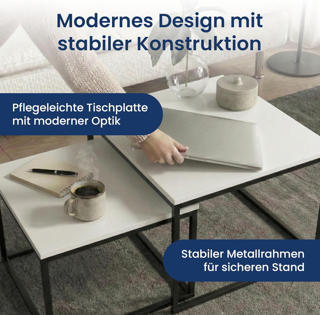 Home Collective Couchtisch 2er Set quadratisch aus Holz, Wohnzimmertisch Modern, Beistelltisch Set 2
