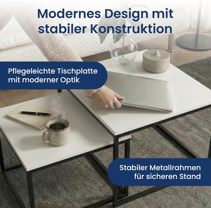 Home Collective Couchtisch 2er Set quadratisch aus Holz, Wohnzimmertisch Modern, Beistelltisch Set 2