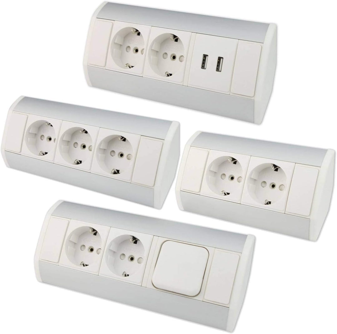 Möbel-Steckdose weiss mit 2x Schuko - hochwertige Ecksteckdose aus Aluminium ideal für Arbeitsplatte