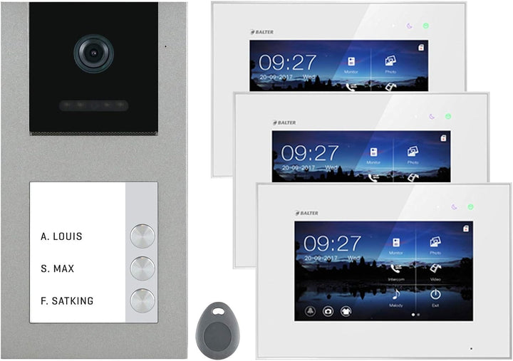Balter EVO Grau Video Türklingel mit Kamera und RFID Chip für 3 FAM Haustür, 2 Draht Kabel Doorbell