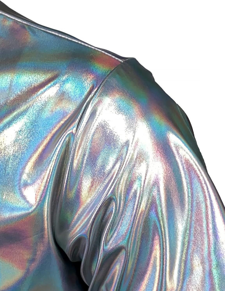 JOGAL Herren Metallic Glänzend Bronzing Nachtklub Party Hemd Silber Schimmern L, Silber Schimmern L
