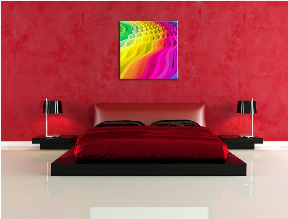 buntes Wellenmuster, Format: 70x70 auf Leinwand, XXL riesige Bilder fertig gerahmt mit Keilrahmen, K