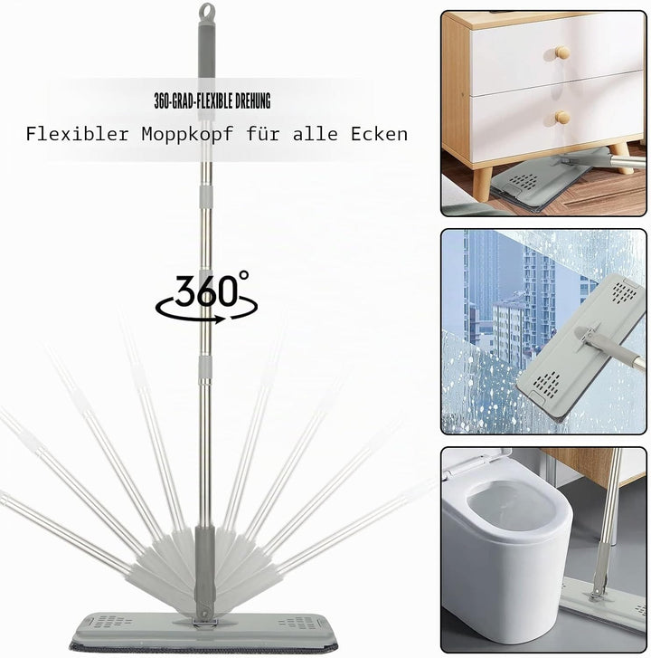 ASelected Flaches Mopp- und Eimer-Set, freihändiger Quetschmopp mit 10 wiederverwendbaren Mikrofaser