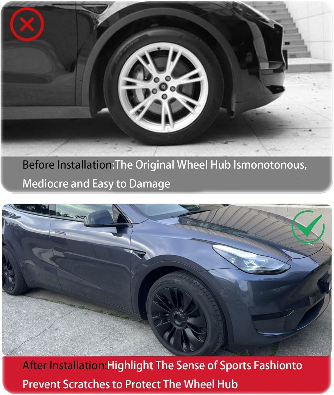 KAVANIC passend für Tesla Model Y Radabdeckung, Radkappe 19 Zoll, Mattschwarz, unterstützt Logo-Symm