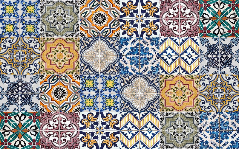 Queence Küchen Spritzschutz Fliesen - "Portugal Style" 80x50 cm | Küchenrückwand | Alu-DiBond | Flie