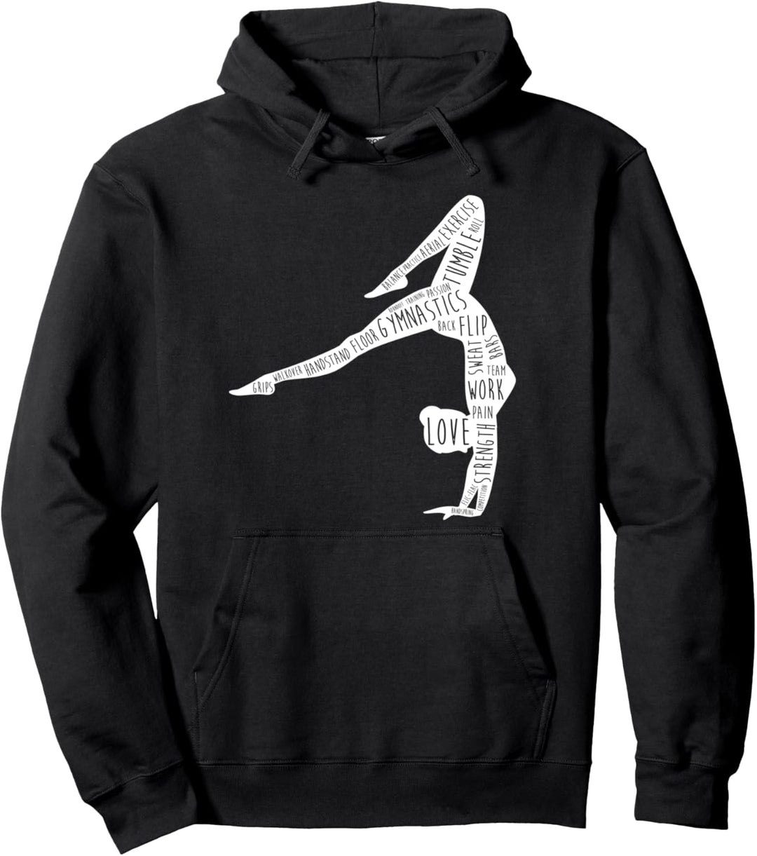Gymnastics Words Hoodie for Girls Cute Gift Gymnast Girl Pullover Hoodie