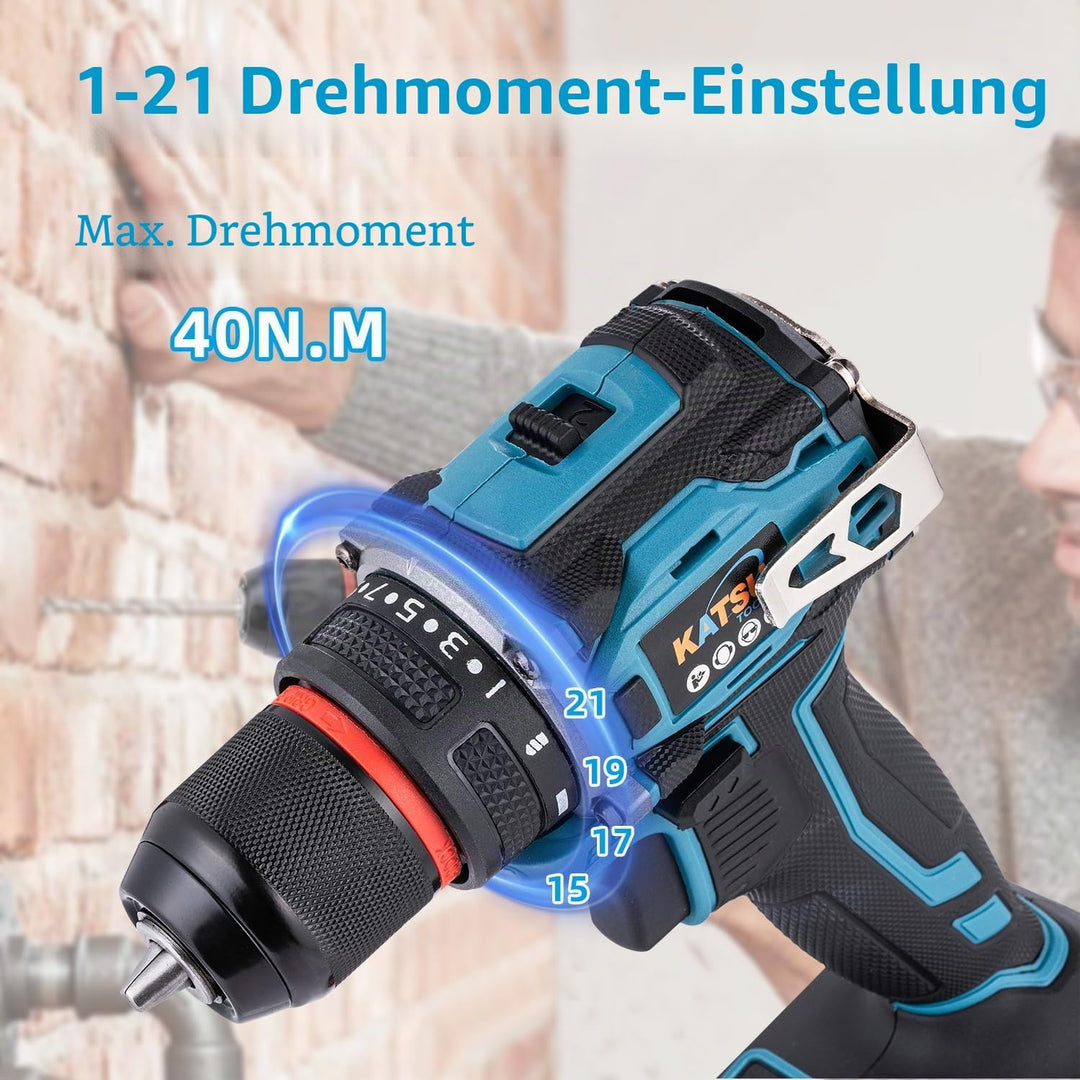 KATSU FIT-BAT 21 V bürstenloser Akku-Bohrschrauber, 10 mm, Schnellspannbohrfutter, kompakt, 2-Gang-G