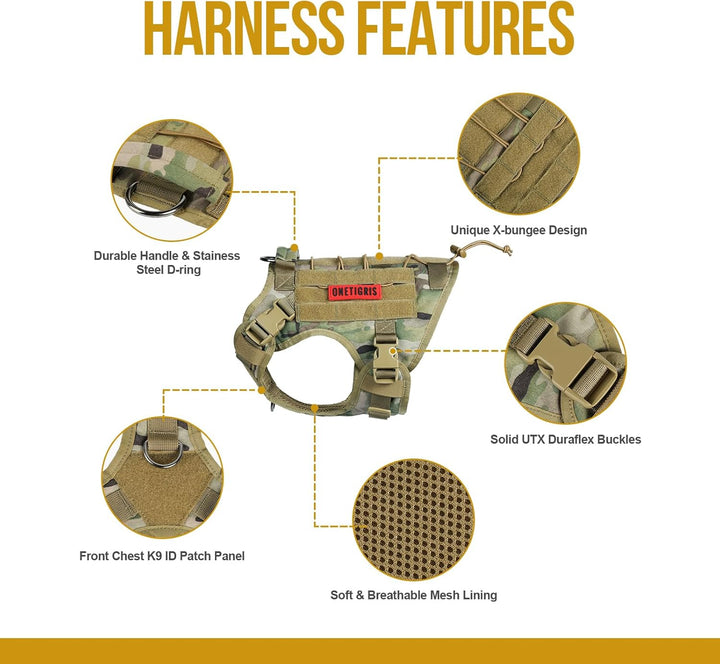 OneTigris Hundegeschirr, FIRE WATCHER Taktische Geschirr Sicherheitsgeschirr Hunde Hundeweste mit 1