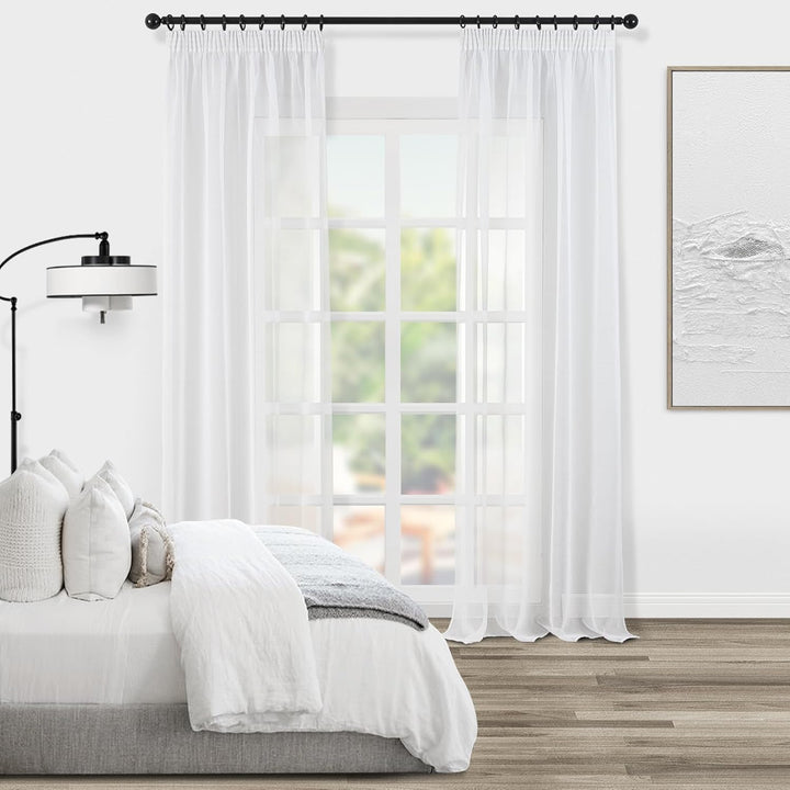 Topfinel Voile Vorhänge mit Kräuselband in Leinen-Optik Transparent für Wohnzimmer Schlafzimmer Fens