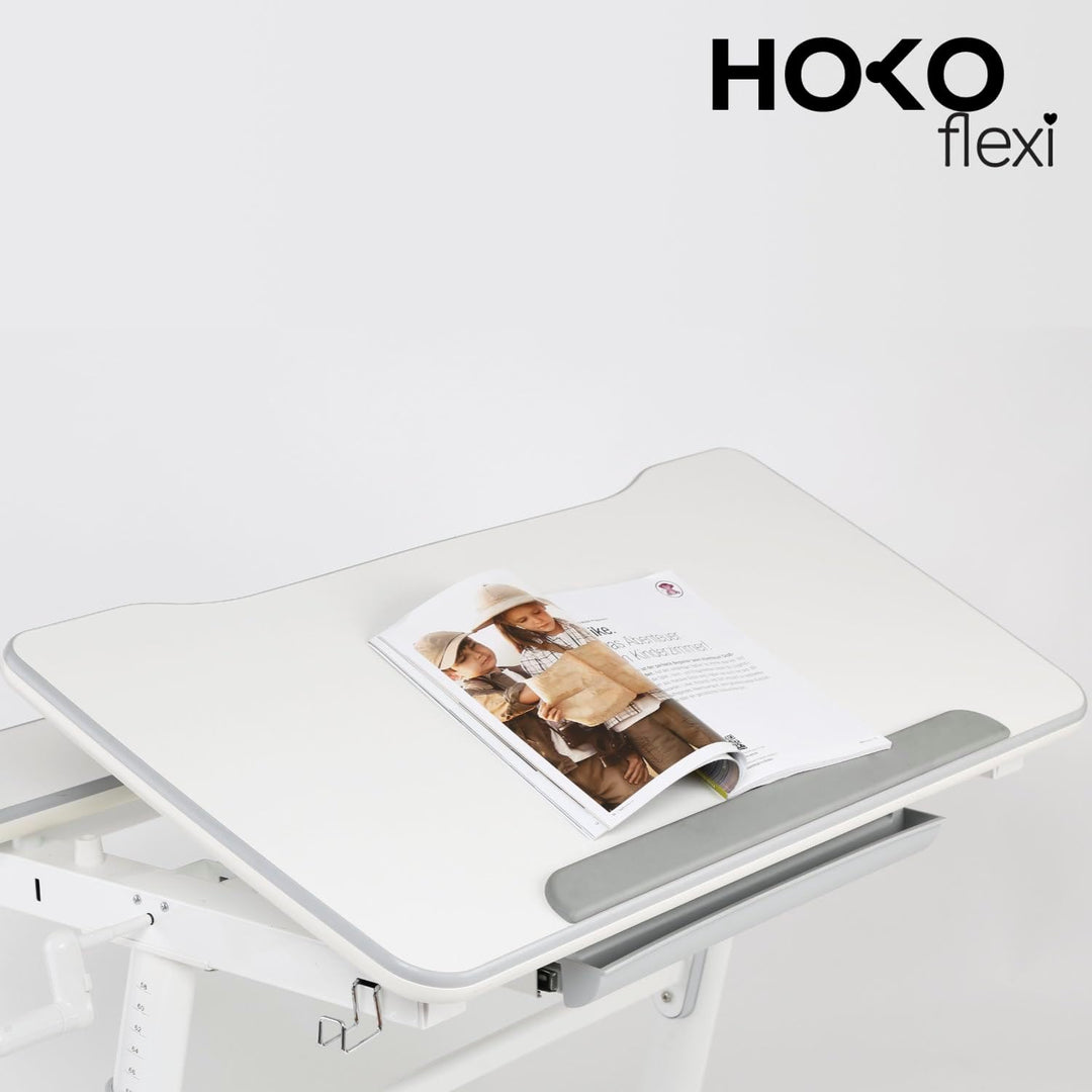 HOKO® Ergo Lana rutschfeste Handballenauflage mit Buchstopper für Kinderschreibtisch, Farbe Grau. Er
