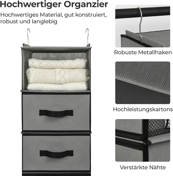 GRANNY SAYS Kleiderschrank Organizer Hängend, 1er-Pack Hängeorganizer mit Schubladen, Grau Hängeaufb