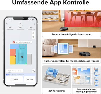 roborock S8 Saugroboter mit Doppelbürste & 6000Pa & 3D strukturierte leichte Hindernisvermeidung Sta