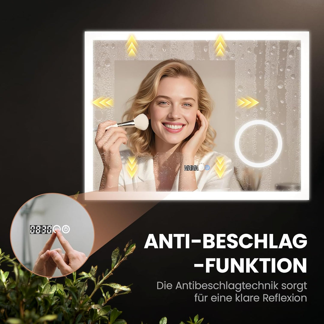 AQUABATOS® 80x60 cm Badspiegel mit Beleuchtung badezimmerspiegel Lichtspiegel LED Wandspiegel, Doppe