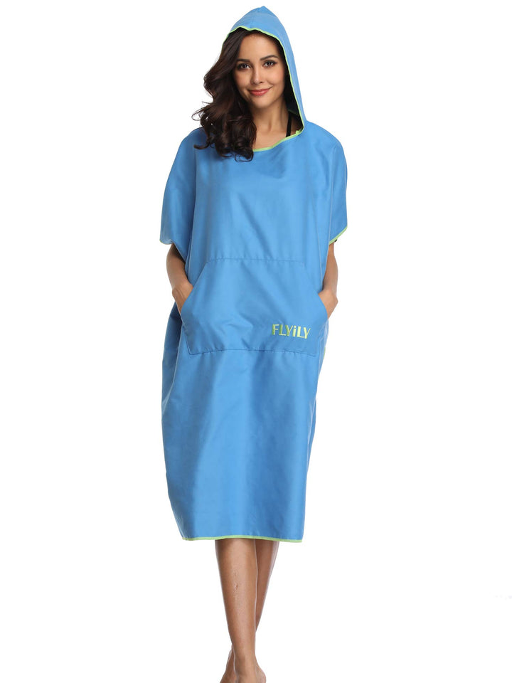 FLYILY Microfaser Surf Poncho Handtuch mit Kapuze Bademantel zum Schwimmen und Strand wechseln Einhe