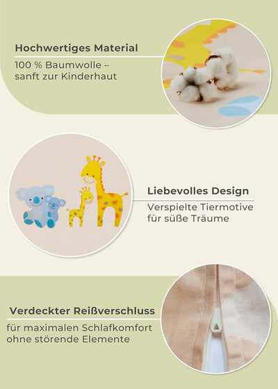 Gräfenstayn® 2-tlg. Kinderbettwäsche Set mit Tiermotiv und integriertem Reissverschluss - aus 100% B