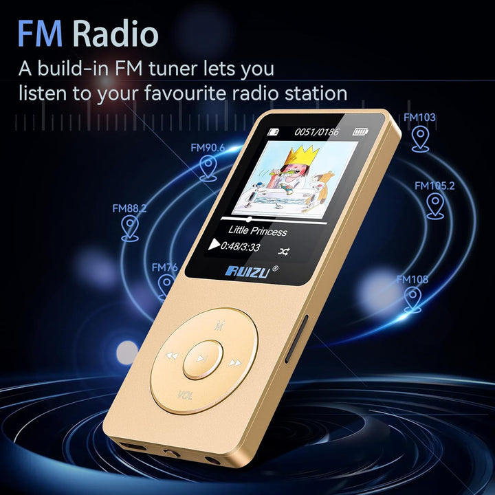 64GB MP3 Player with Bluetooth 5.3, 1.8" Screen Portable Music Player, FM Radio, Voice Recording, EB