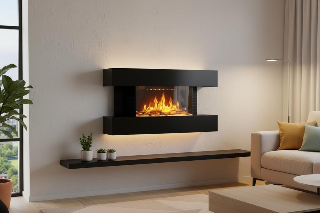 Chemin'Arte - Elektrischer Kamin zur Wandmontage, Design Lounge, mittelgross, Schwarz
