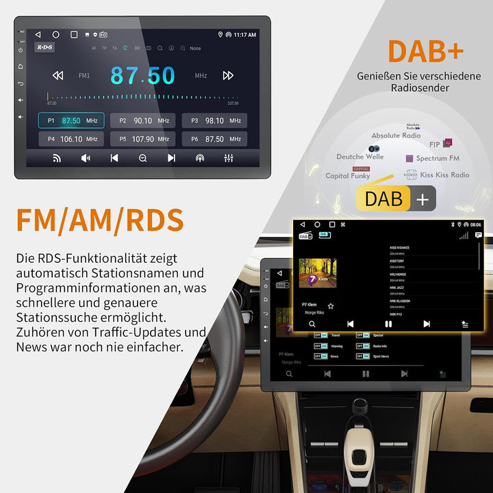 Haudio 1Din Autoradio, mit 10.1 Zoll drehbar Bildschirm,Kompatibel mit Wireless Apple CarPlay und An