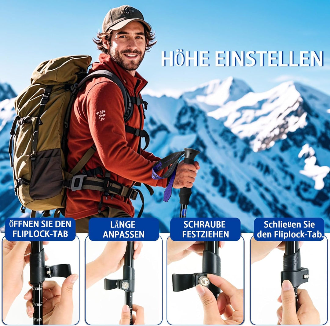 Teleskop-Wanderstöcke – 2er-Pack ultraleichte Aluminium-Wanderstöcke für Damen und Herren, Verstellb