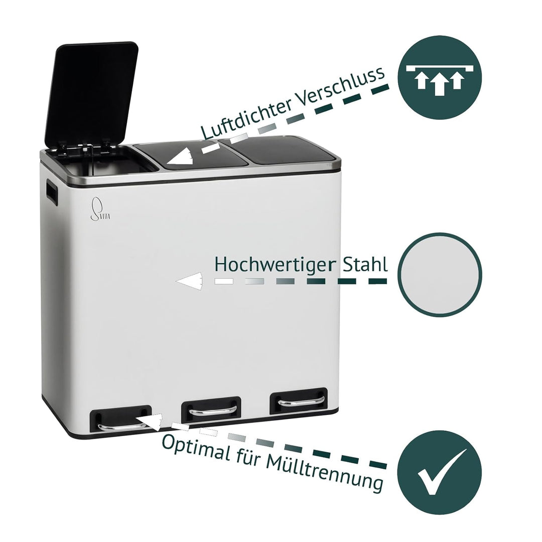 SVITA TM3X18 Treteimer 54 Liter Abfalleimer Mülleimer Design Mülltrennung Papierkorb Küchen-Ordnung