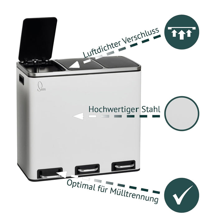 SVITA TM3X18 Treteimer 54 Liter Abfalleimer Mülleimer Design Mülltrennung Papierkorb Küchen-Ordnung