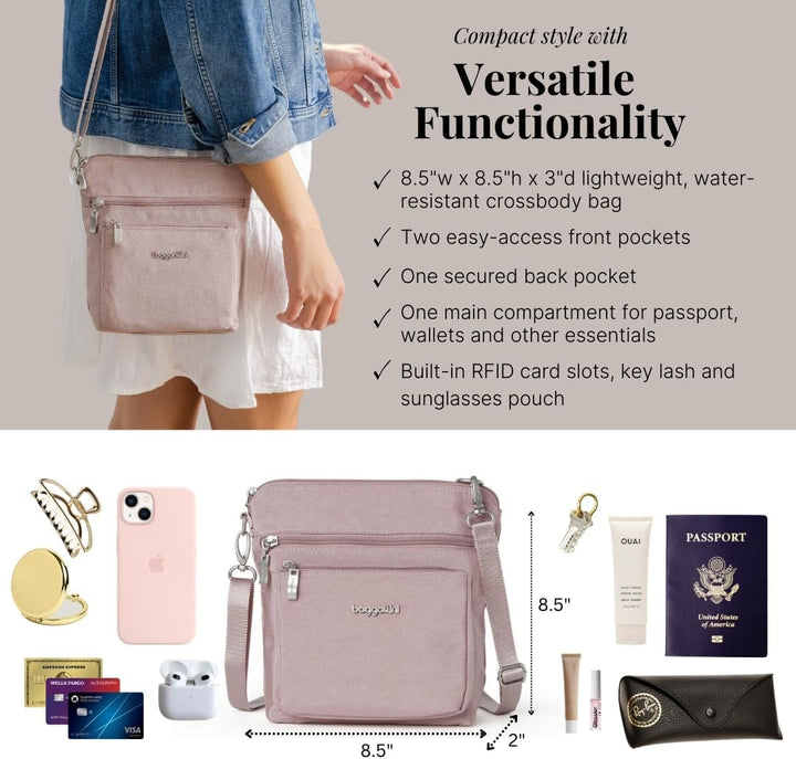 Baggallini Damen Moderne Umhängetasche mit Taschen Blush Shimmer, Blush Shimmer