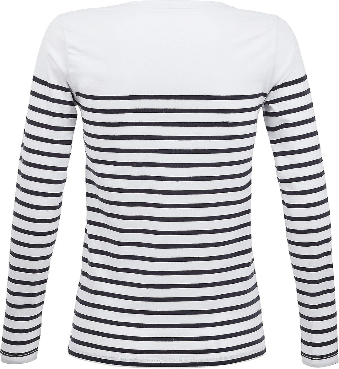 Damen-T-Shirt, Marineblau, langärmlig, gestreift, T-Shirt, Damenkleidung, 100 % Baumwolle, erhältlic
