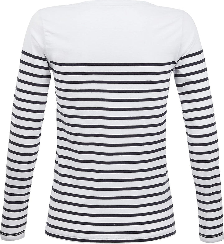 Damen-T-Shirt, Marineblau, langärmlig, gestreift, T-Shirt, Damenkleidung, 100 % Baumwolle, erhältlic