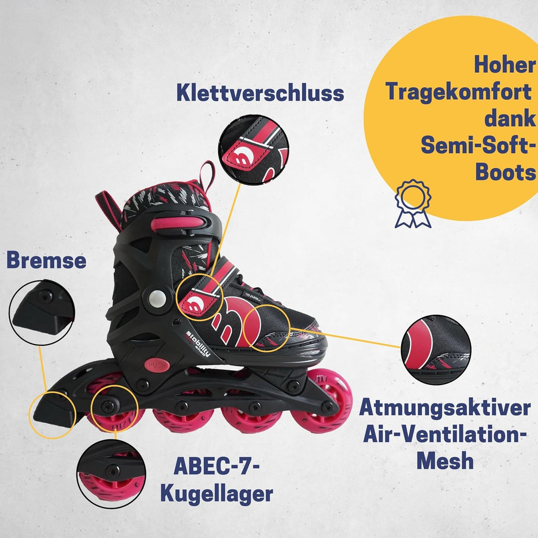 Best Sporting Inline Skates Kinder Unisex I Inliner für Kinder in Schwarz-Türkis I Klettverschluss I