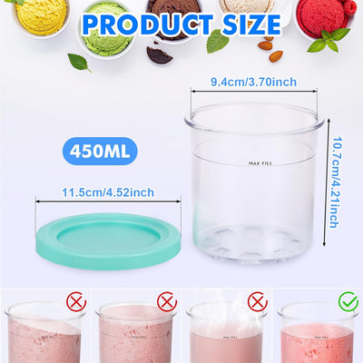 Hejo 4 Stück Behälter für Ninja Creami Deluxe Pints, 450 ml Eisbehälter für NC300EU NC301EU NC299AMZ