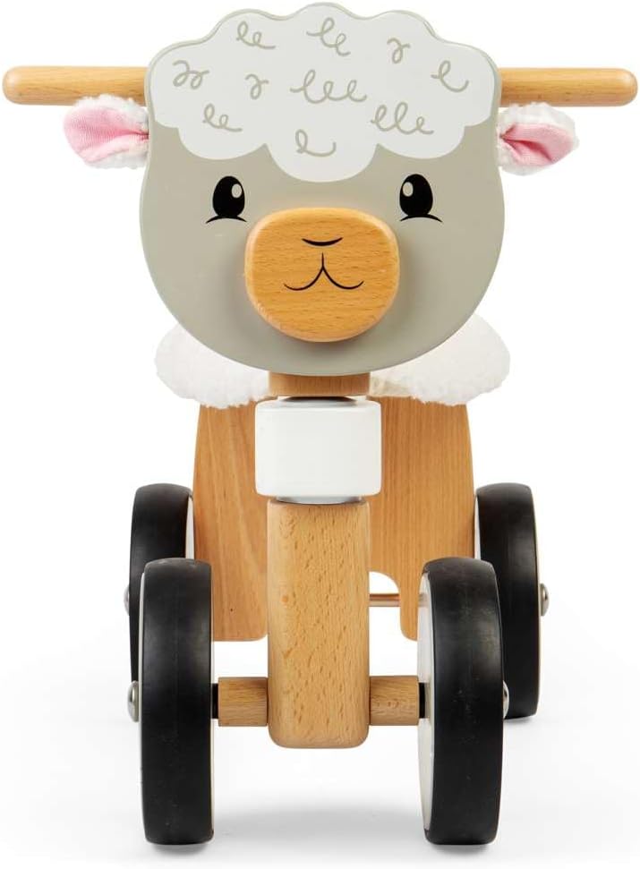 Bigjigs Toys Schiebeschaf, Mein erstes Laufrad für Kleinkinder, Holz-Dreirad Baby