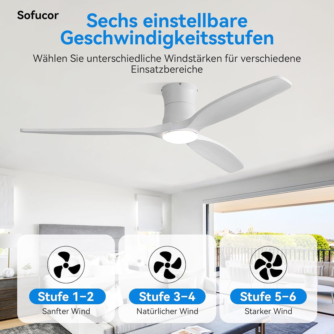 Sofucor 132cm Deckenventilator mit Beleuchtung,Massivholz Deckenventilator mit Licht und Fernbedienu
