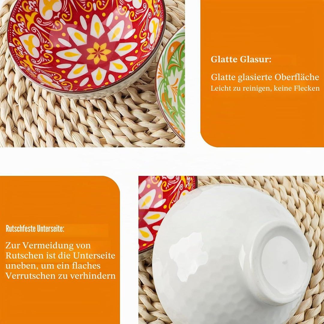 Topsky Dessertschalen Porzellan 6er Set 300ml–Müslischalen/Dipschalen | Boho Stil, Geschenkbox, Bunt