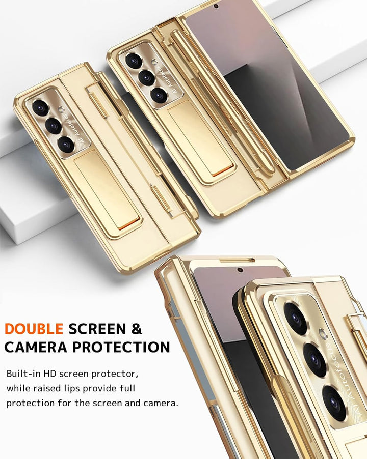 NINKI für Samsung Galaxy Z fold 7 Stand Hülle mit S Pen und Halter,4 in 1 Scharnierschutz Handyhülle