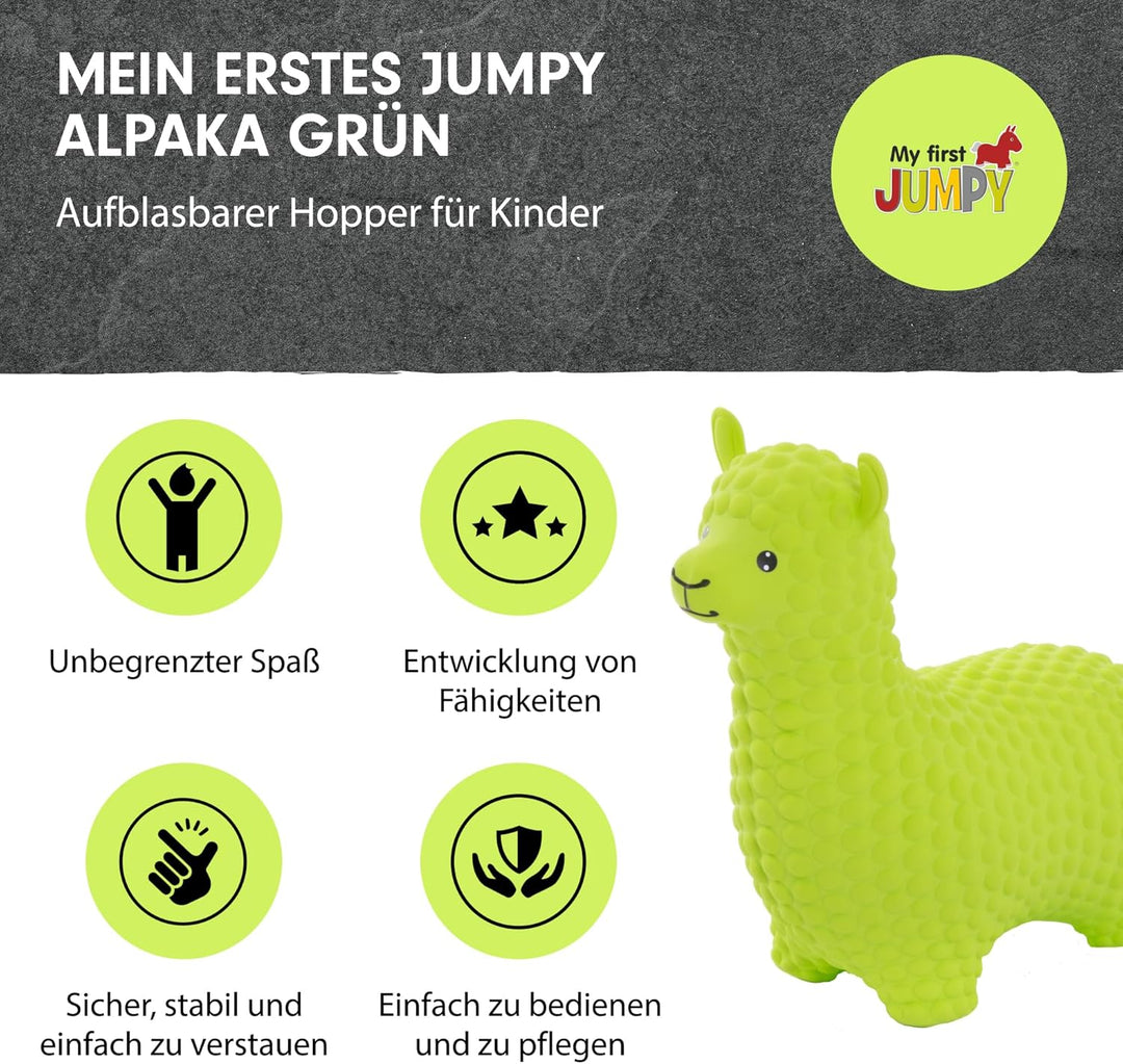 GERARDO'S Toys Hüpftier Hüpfball Alpaka Grün - Hüpftiere ab 1 Jahr und ab 2 Jahre - Aufblasbare Tier