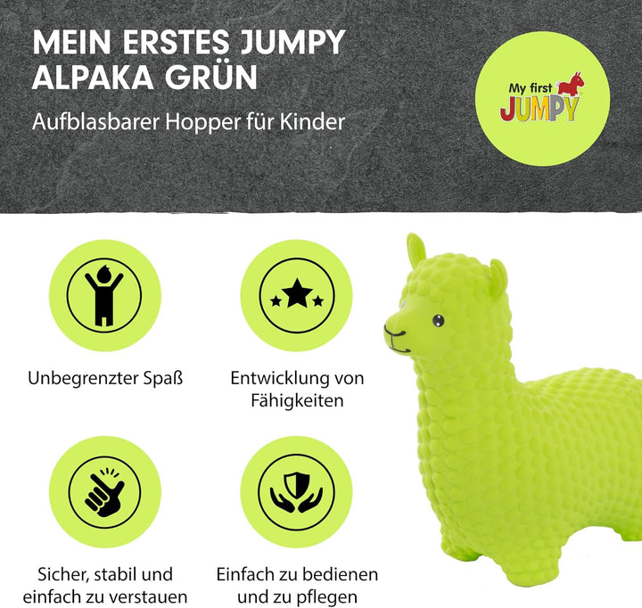 GERARDO'S Toys Hüpftier Hüpfball Alpaka Grün - Hüpftiere ab 1 Jahr und ab 2 Jahre - Aufblasbare Tier