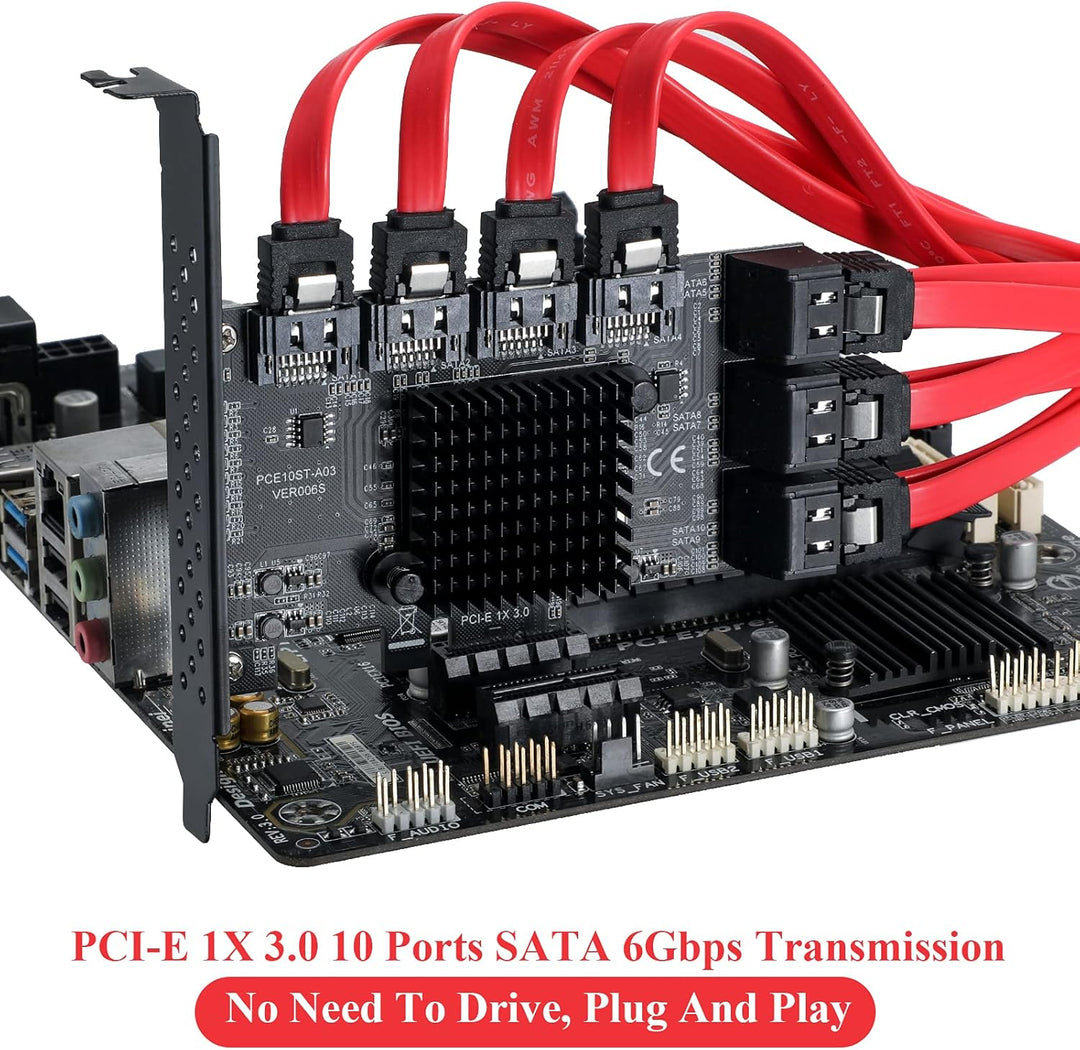 MZHOU PCIe SATA Karte 10 Port, PCI-E zu SATA Erweiterungskarte,6Gbps Controllerkarte Unterstützung v