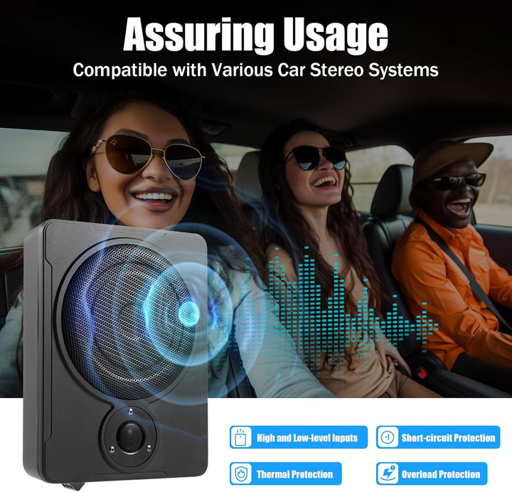Auto Untersitz Subwoofer Kompakt Kfz Aktiv Bassbox Mit Kabel Set,mit Montagehalterungen,5 passende V