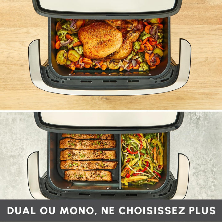 Moulinex Dual Easy Fry Flex, Luftfritteuse mit FlexCook Trennwand, 9 l Fassungsvermögen für bis zu 8