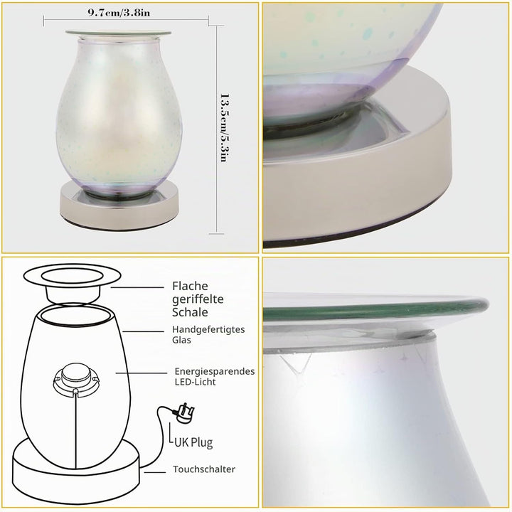 Elektrische Duftlampe aus Glas, Duftwachs 3D Feuerwerk Aromalampe, Touch-Steuerung Nachtlicht, Dekor