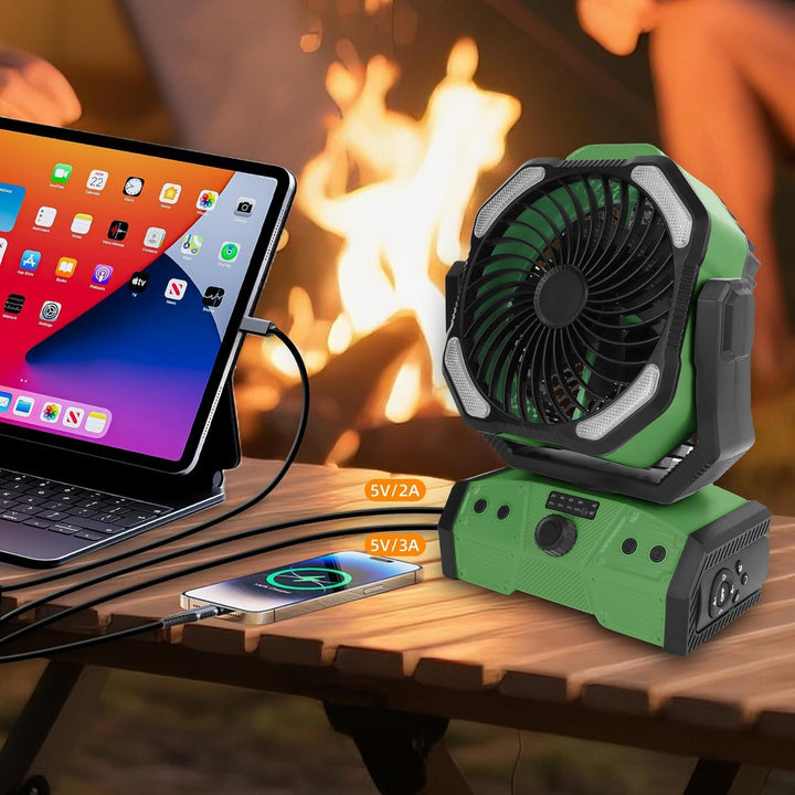 ELZO 30000mAh Camping Ventilator, Wiederaufladbarer Tischventilator USB Ventilator mit LED Licht & H