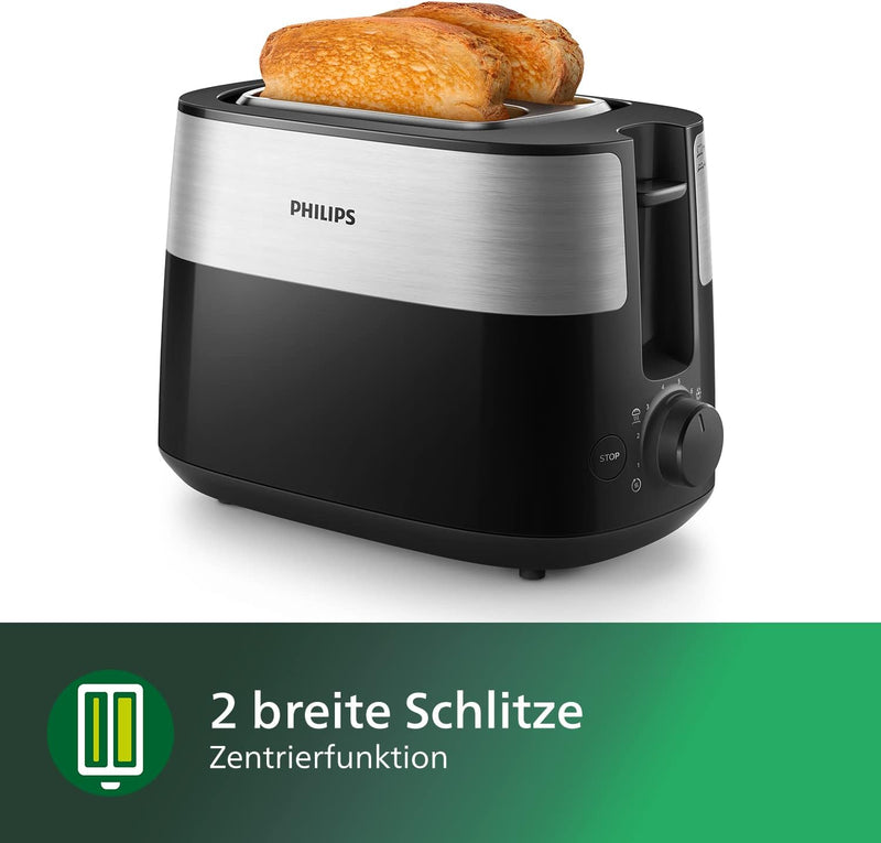 Philips Toaster – 2 Toastschlitze, 8 Stufen, Brötchenaufsatz, Auftaufunktion, Abschaltautomatik, sch