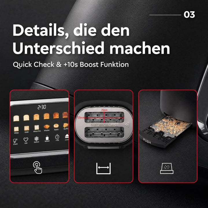 Trisa Toast IT! Digitaler Toaster 2 Scheiben 800W – Moderner Touchscreen Toaster mit Brötchenaufsatz