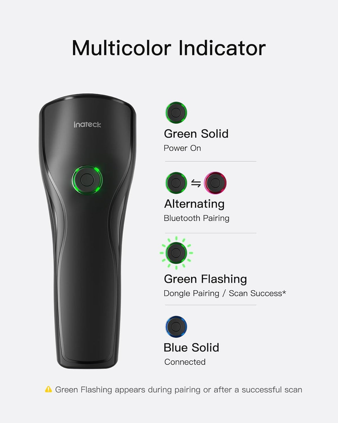 Inateck Leicht Barcode Scanner 2D Bluetooth, mit USB und 2.4G Kabellos | QR Code Scanner mit Abnehmb