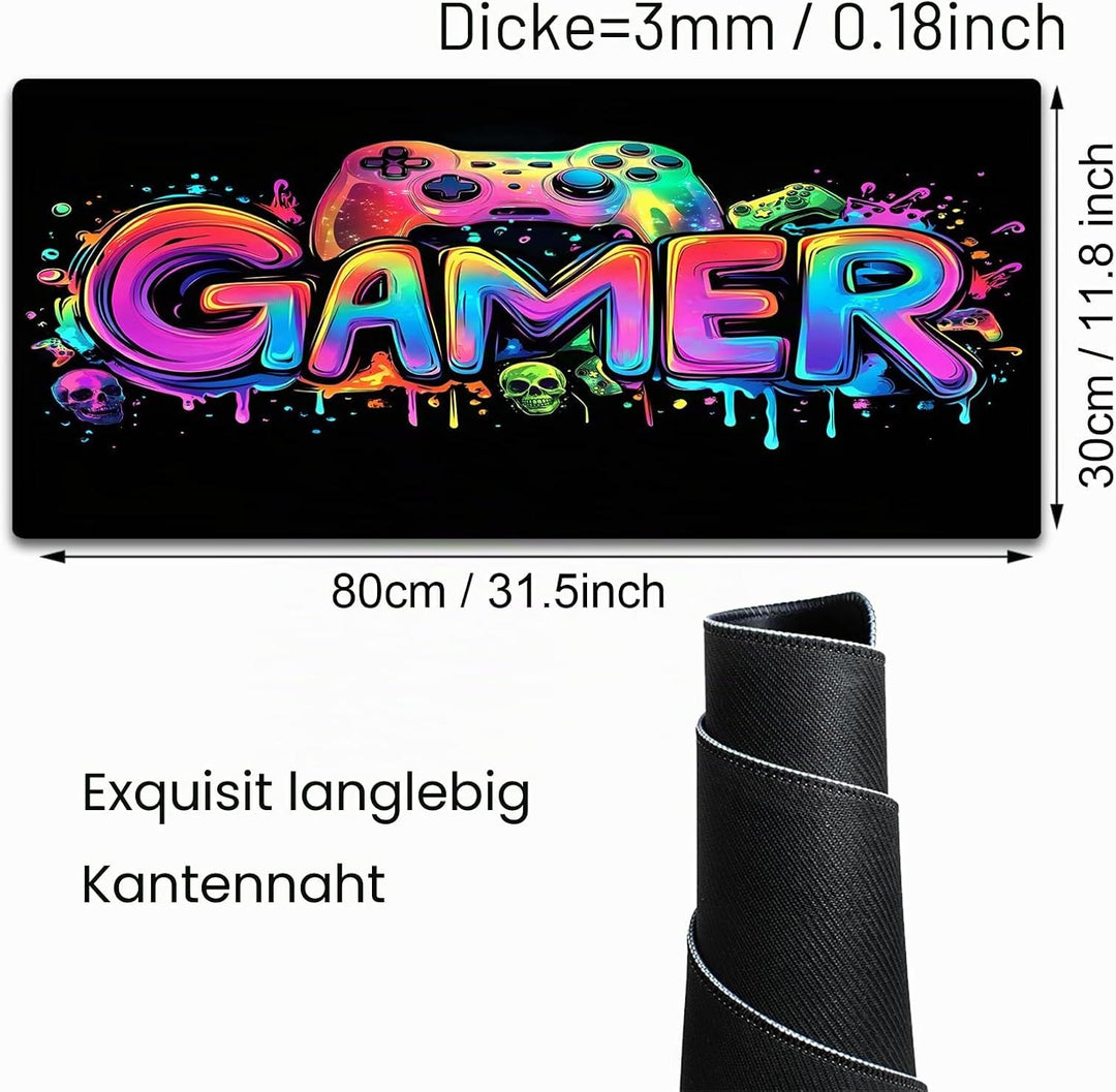 Simpkeely Gamer-Mauspad, Schwarzlicht, buntes Gaming-Skelett, wasserdicht, erweiterte grosse Schreib