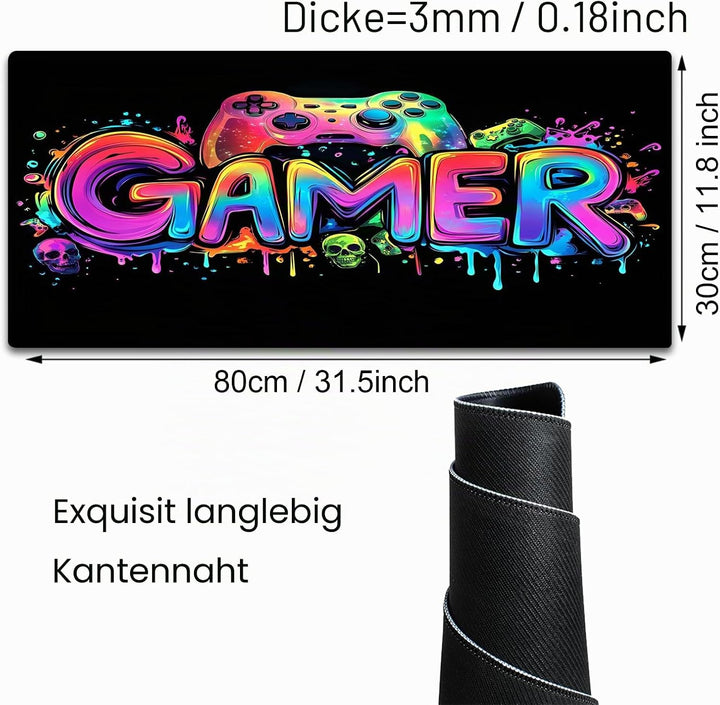 Simpkeely Gamer-Mauspad, Schwarzlicht, buntes Gaming-Skelett, wasserdicht, erweiterte grosse Schreib