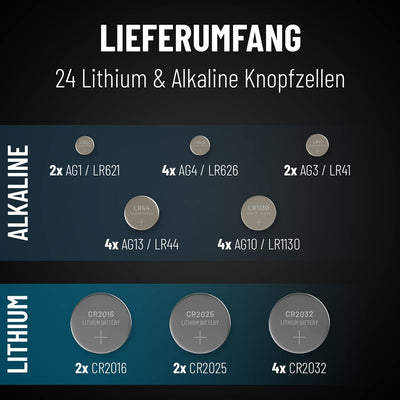 ABSINA 240er Pack Alkaline & Lithium Knopfzellen - 20x AG1 / 20x AG3 / 40x AG4 / 40x AG10 / 40x AG13