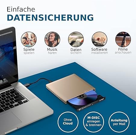 techPulse120 externes USB 3.1 USB-C 3.0 UHD HDR 4k 3D MDisc BDXL Laufwerk Bluray Brenner Burner Supe